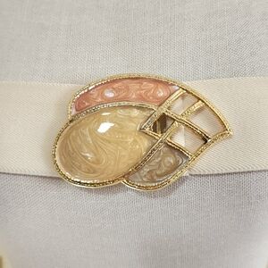 Vintage Day-Lor Belt Wide Elastic Gold Tone Marbled Color Block Buckle 34-43"